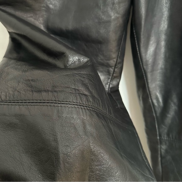 SOLD - VINTAGE BLACK LEATHER PLEATED TAPERED STRAIGHT PANTS - Picture 6 of 11